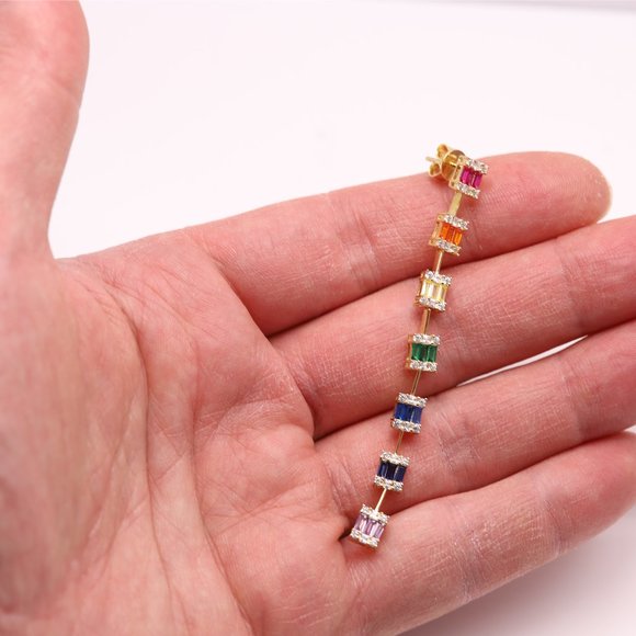 Long Dangle Earrings Sterling Silver Multi color cz - Picture 8 of 9